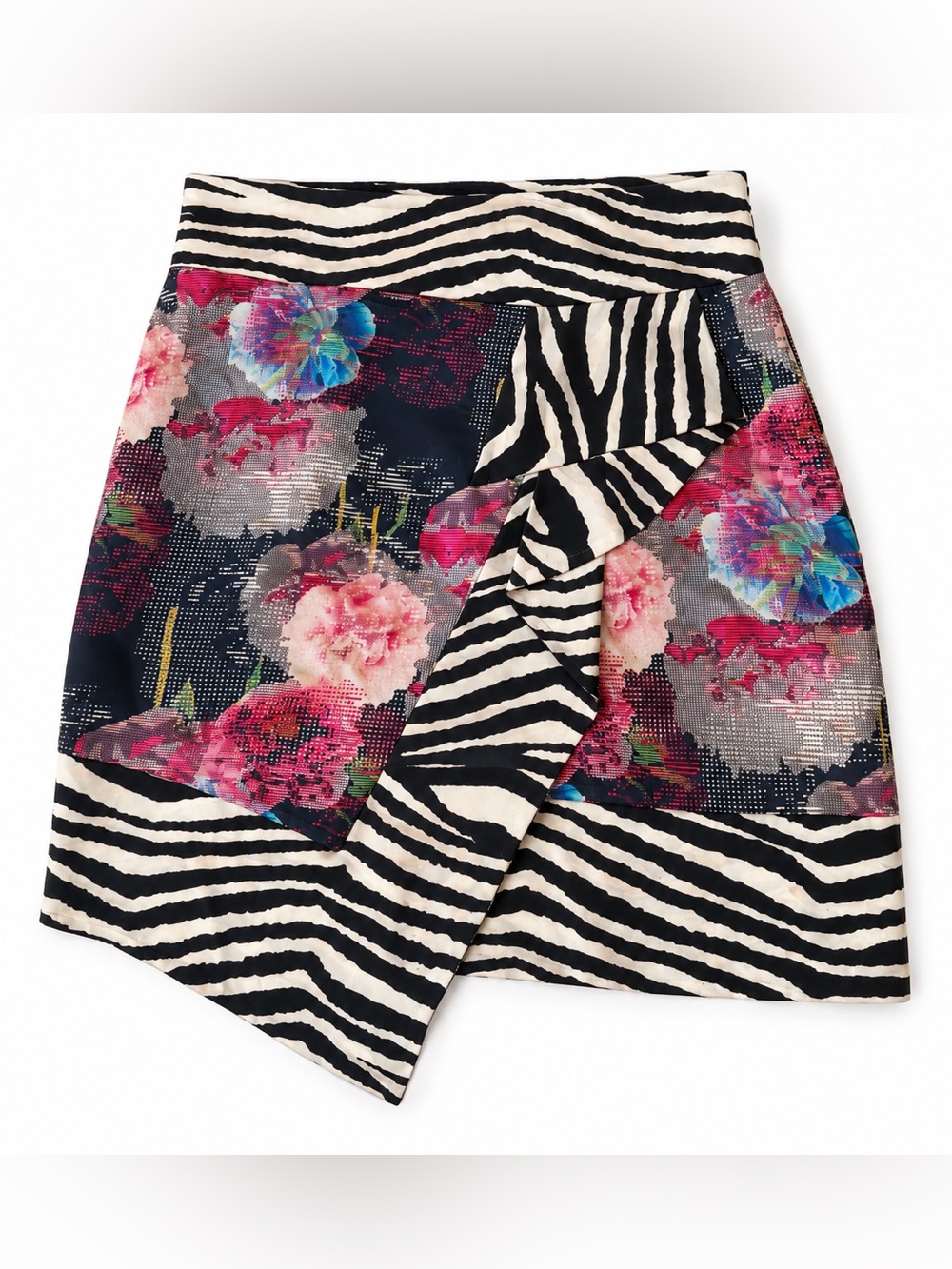 Robert Graham 100% Silk Zebra Floral Ruffle Skirt Size 10
